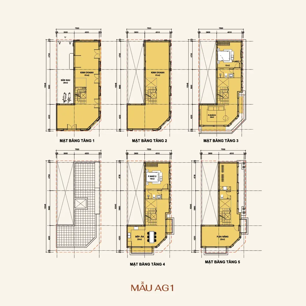 Mặt bằng bố trí tầng 4 và 5
